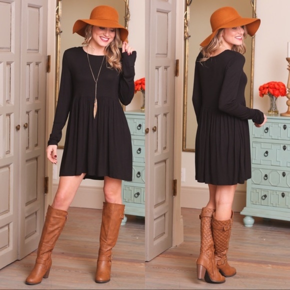 ❤️ LAST ONE! Black Long Sleeve Baby Doll Dress - Picture 2 of 3